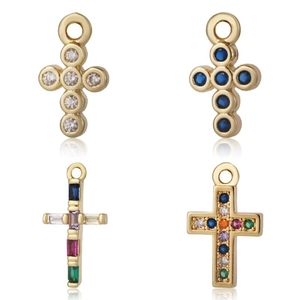 18K gold plated cross pendants with zircon stones in various colors and designs