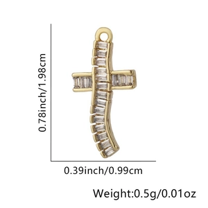 Detailed size specifications for the gold-plated cross pendant with baguette-cut stones