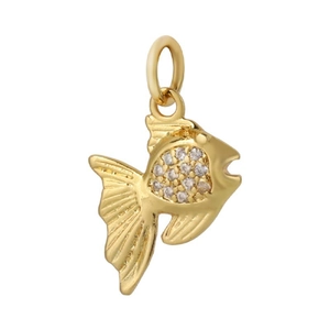 18K gold plated goldfish pendant necklace with shimmering white zircon crystal stones
