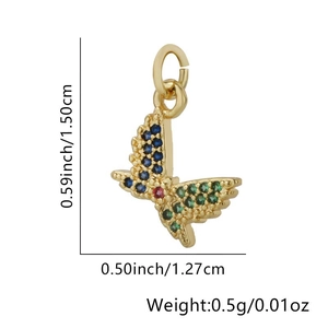 Detailed size chart for hummingbird pendant necklace with gold plating and multicolor zircon