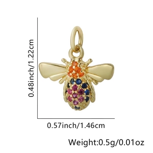 Detailed view of micro-pave bee pendant with dimensions of 1.22cm by 1.46cm