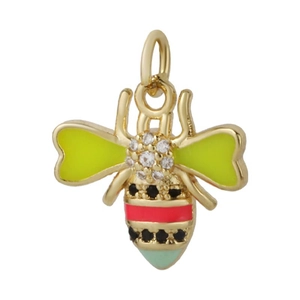 Gold-plated bee pendant necklace with zircon stones and colorful enamel details