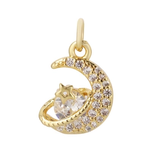Pendentif étoile et lune plaqué or avec zircons brillants pour bijoux artisanaux
