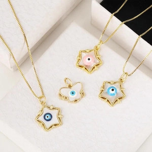 Gold plated evil eye heart and star pendants with mother of pearl and cubic zirconia
