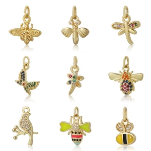 Gold Plated Copper Zirconia Animal Pendant Necklace Fashion Bee Dragonfly Hummingbird Butterfly Charm Necklaces For Women