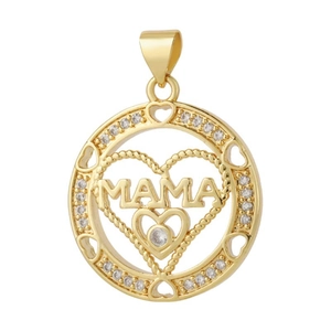 Collana in rame dorato con ciondolo a cuore MAMA e brillanti pietre di zirconia cubica