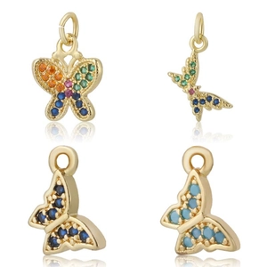 Squisito ciondolo a farfalla placcato oro 18K con zirconi colorati per gioielli fai-da-te