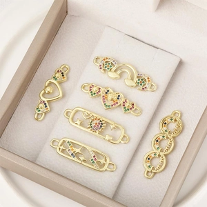 Set of 6 18K gold plated connectors with colorful zircon for DIY jewelry bracelets