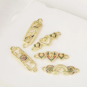 18K Gold Plated Copper Micro Zircon Connector For DIY Bracelet Making Cross Heart Star Moon Smiley Face Jewelry Pendant