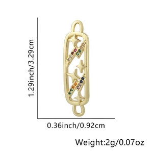 Detail view of 18K gold plated connector with multi-color stones and dimensions