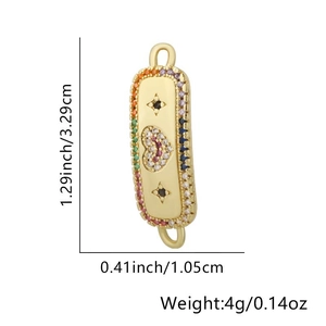 Macro view of rectangular gold plated connector with zirconia heart for DIY jewelry