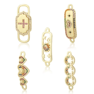 18K gold-plated micro-paved zircon connectors with various charms for DIY bracelets