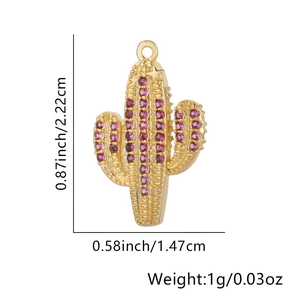Detailed view of cactus pendant size 2.22cm by 1.47cm with purple rhinestones
