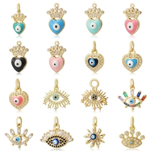 Ciondolo Pendente in Rame Zirconia Malocchio per Creazione Gioielli Olio Goccia Placcato Oro Cuore Mano di Fatima Donna