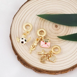 18k gold plated DIY charm pendants with football, rose envelope and anchor motifs