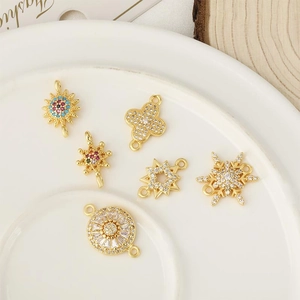 18K gold plated copper pendants with cubic zirconia for DIY jewelry making