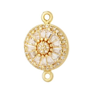 Copper sun flower connector charm with micro-paved cubic zirconia for DIY jewelry