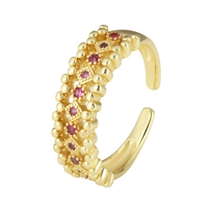 18k gold plated ring with double rows of pink cubic zirconia and beaded edge design