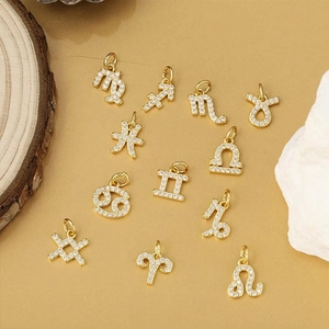 Set van 12 goudkleurige sterrenbeeldhangers met zirkonia voor DIY sieraden maken