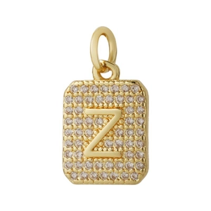 Ciondolo rettangolare di lusso in oro con lettera Z e pavé di zirconi cubici