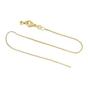 Dettaglio macro della catena box placcata oro 18k con cursore a sfera e ago finale