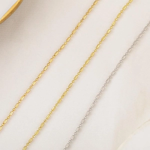 Adjustable 18k gold plated bamboo link chain necklace in gold and silver finishes