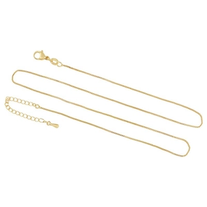 18k gold plated box chain necklace with lobster clasp and teardrop extension chain