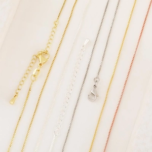 18k gold plated box chain necklace with lobster clasp and water drop extension tail