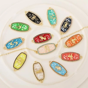 Connettori Smaltati Segni Zodiacali Pendenti in Rame Placcato Oro Micro Set Zirconia per Bracciali Fai da Te Creazione Gioielli