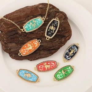 Connettori per bracciali zodiacali in smalto dorato con micro-pavé di zirconi cubici