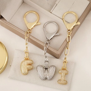 Porte-clés de luxe lettres F W I dorés et argentés avec incrustations de zircons