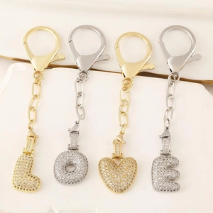 Porte-clés Lettre Initiale Bulle 3D A-Z en Cuivre Incrusté de Zirconia Plaqué Or Argent Pendentif de Sac Bijoux Cadeau