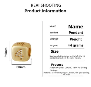 Detailed view of 18k gold plated cube bead with zircon number 4 for DIY jewelry making