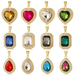 Lussuoso Ciondolo in Rame con Zirconia Cubica a Forma di Cuore Goccia Quadrato Solo Ciondolo (Senza Catena) Oro Gioielli Donna