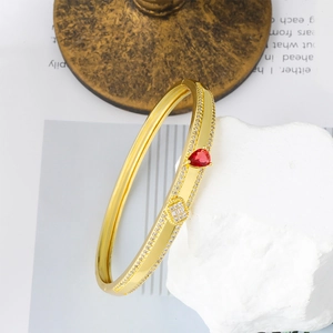 Luxury Copper Zirconia Bangle For Women Gold Plated Geometric Pear Red Green Gemstone Inlaid Bangle Fashion Jewelry Gift