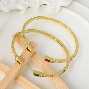 Elegant adjustable brass cuff bracelet set with sparkling colorful zircon stones