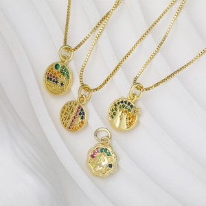Colgante De Cobre Chapado En Oro Con Diamantes De Imitación Coloridos Solo Sin Cadena Gato Arquitectura Geométrico Accesorio Joyería DIY Mujer