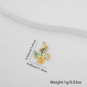 Detailed macro view showing dimensions of a mini rainbow windmill heart pendant
