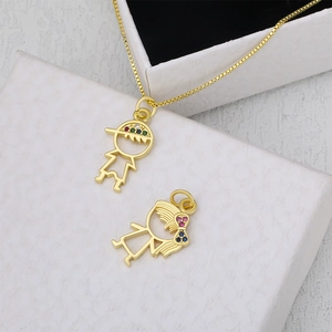 Ciondoli ragazzo e ragazza placcati oro 18k con zirconi colorati su catena box