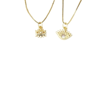 Golden Evil Eye pendant necklaces with white and pink zircon stones on box chains