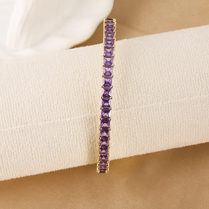 Luxury 18K gold plated tennis bracelet with princess cut purple cubic zirconia stones