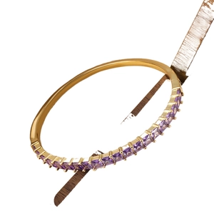 Luxurious 18K gold plated copper bracelet with row of purple square-cut cubic zirconia