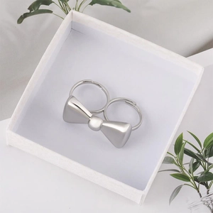 Overdreven Strik Dubbele Vingerring Voor Vrouwen Verstelbare Koperen Open Ring Mode Forens Spiegel Polijsten Zilveren Kleur Handsieraden Cadeau