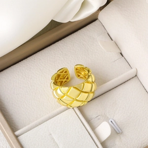 Anillo Abierto Acolchado de Cobre para Hombre Moda Chapado en Oro Incrustado de Circonia Joyería Geométrica Minimalista Ajustable