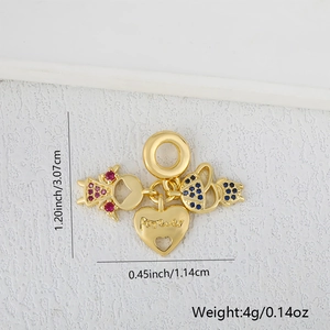 Detail of forever heart charm and girl figure pendant with dimensions and weight info