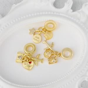 Kupfer Vergoldet Strass Reisethema Anhänger Set Herz Flugzeug Globus Kamera Charms Für Armband Halskette Schmuckherstellung