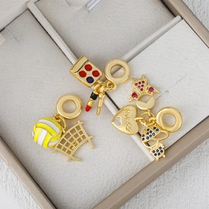 Gold Plated Copper Heart High Heel Volleyball Makeup Palette Pendant Charm With Rhinestones For DIY Bracelet Jewelry Making