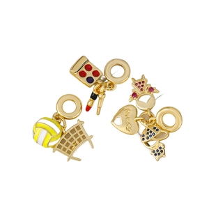 Gold fashion charms featuring volleyball, makeup palette, and forever heart with zircons