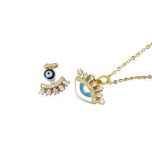 Set gioielli Occhio del Male dorato con cristalli scintillanti e smalto blu