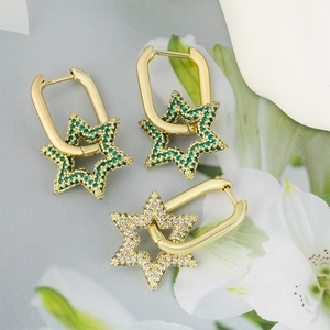 Pendientes de Aro con Colgante de Estrella de Cobre y Circonia Chapados en Oro Pendientes de Estrella de Seis Puntas Joyas